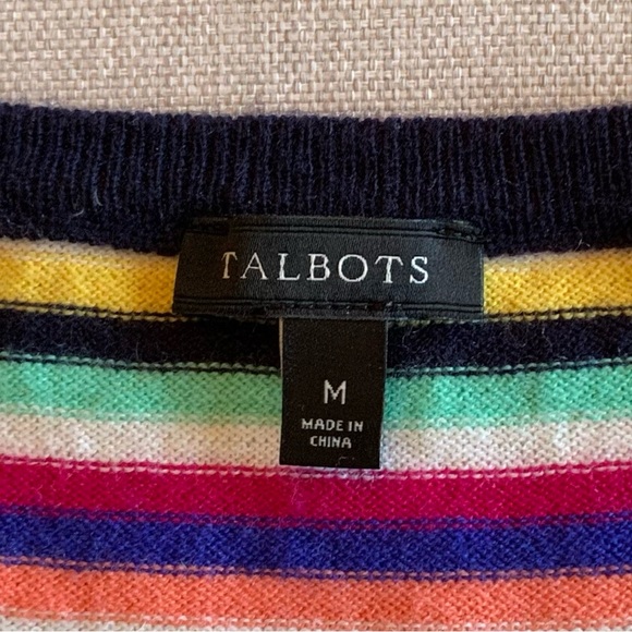 Talbots Vibrant Striped Crew Neck Sweater (Navy, Green, Yellow, Pink and Purple) - Picture 6 of 7